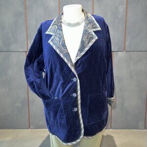 Koos Sz 1X Blue & Gray Solid Velvet/Velour & Paisley 3-Button Reversible Jacket